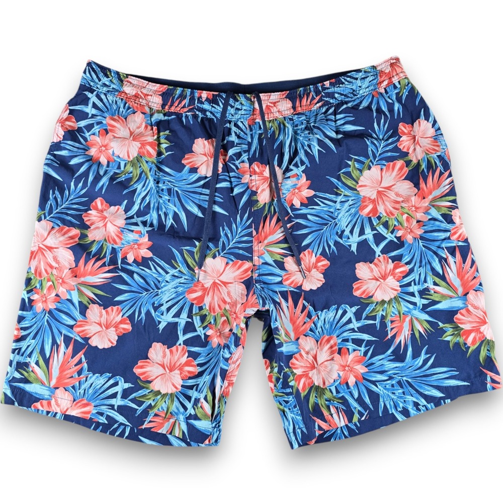Kirkland Signature Mens Swim Shorts XXL Blue Tropical Lined Nylon Stretch 8in